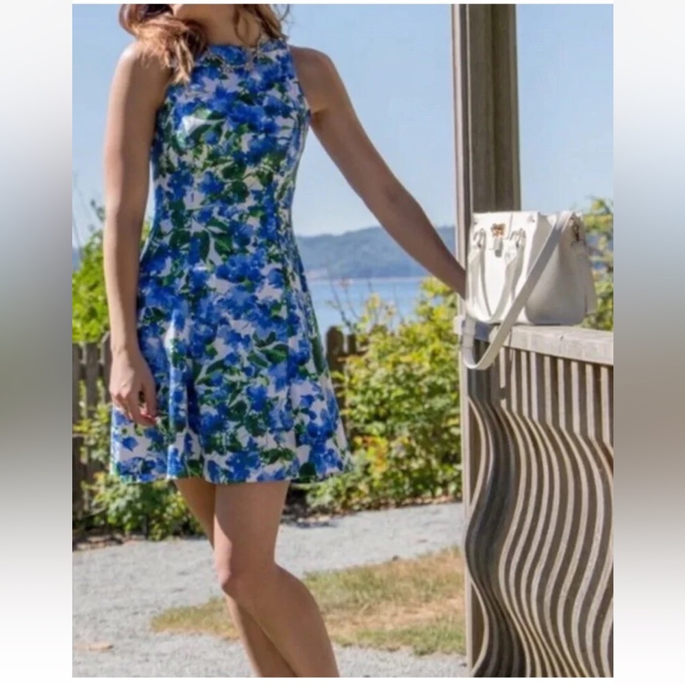 Milly Blue and Green Knee‎ length  Floral  Dress- worn about 5x